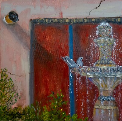 original oil painting white winged doves fountain southwestern water bird canvas