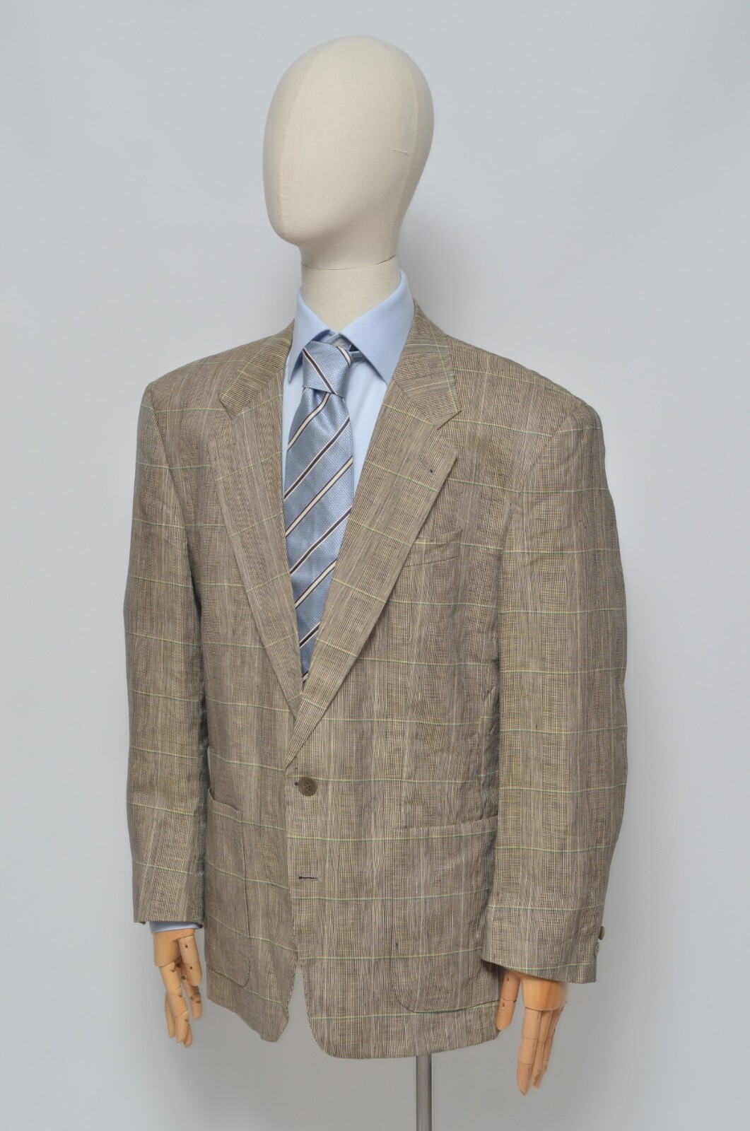 Giacca blazer Yves Saint Laurent YSL vintage uomo beige lino a quadri taglia 50