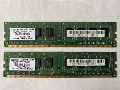 Unifosa GU502203EP0201 2GB (2X1GB) PC3-10600 DIMM 1333MHz DDR3 Memory - Tested