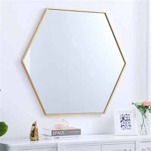 Elegant Decor Eternity 35" x 41" Hexagonal Metal Frame Mirror in Brass - Picture 9 of 13