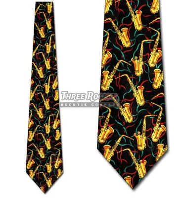 Instrument Tie Saxophone Neckties Mens Allover Brass Jazz Neck Ties Brand New - Image 1 of 3