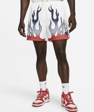 NIKE Mens NSW Flow Americana Flames Woven Mesh Shorts White Red Blue Men Size M