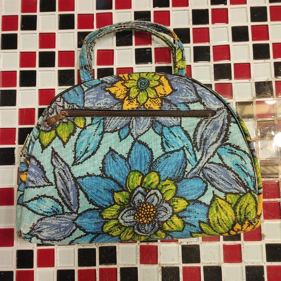 BOLSA DE MAQUILLAJE de Colección 60’s 70’s Floral 10x7” Cartera Equipaje de Mano Artículos de Aseo Foto 2 de 4