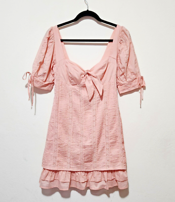 Lulu's Ryleigh Blush Pink Tie-Front Pleated Lace Mini Dress Size Small  C01-0291 | eBay