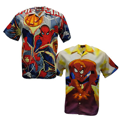 100% Poly Men's Spider Man Summer Button-Up Shirt Casual Full Print NEW w/ Tag