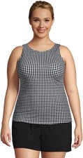 NWT Lands' End Women Modest High Neck Tankini Black/Wht Gingham Sz 26W 80 Y153