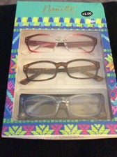 NANETTE LEPORE 3-PR READING GLASSES READERS 2.00 NEW RED,TORTOISE  BLUE UMBRE