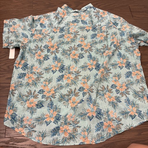 IZOD Saltwater Men Blue Floral Hawaiian Tropical Shirt 4XL Cool FX Short sleeve - Picture 3 of 12