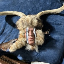 Native American Indian Headdress Traditional Dress Real Fur Feathers And Horns