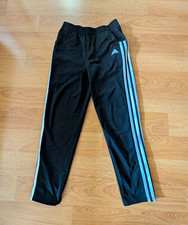 adidas Boys Track Pants Size 10-12 Black/White 3-Stripe Elastic Waist