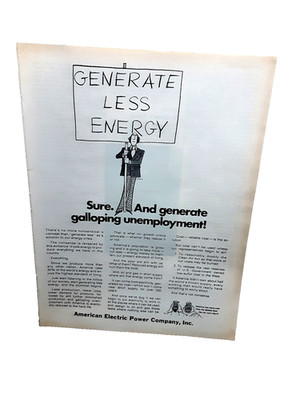 1974 American Electric Power Vintage Print Ad Generate Less Energy