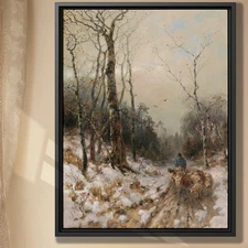 Rustic Winter Sheep Oil Painting Canvas Print Rural Landscape Wall Art Decor