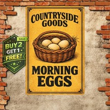 Vintage Farm Fresh Eggs Metal Tin Sign Farmhouse Wall Decor