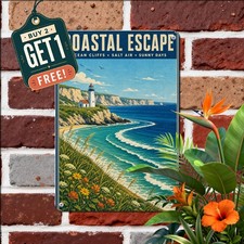 Sweeping Coastal Ocean Wave Art Metal Sign Vintage Beach Decor 8x12