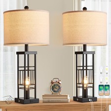 Table Lamp for Living Room Set of 2 with USB Charging Ports, 3-Way Dimmable 2...