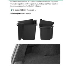 Tesla Model Y Trunk Storage Bins Carpeted Lid Rear Side Organizer 2 Pack