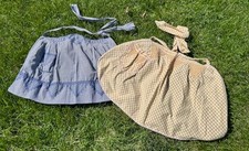 Vtg Half Aprons Cross Stitched  Smocked Blue  Yellow Gingham Set