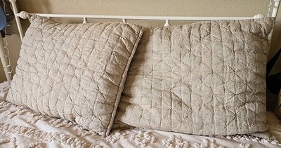 Cremieux Standard Pillow Shams LINEN Set Of 2 Natural Flaxen Color Tufted EUC
