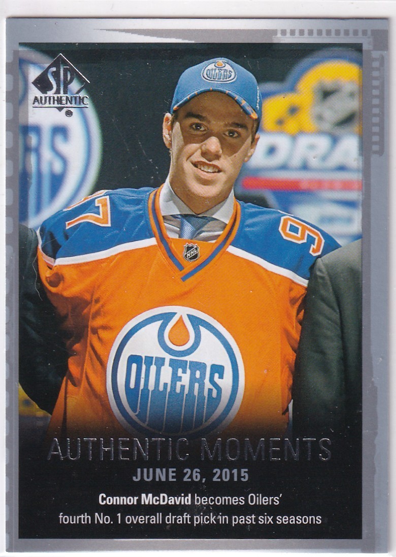 15/16 UD SP AUTHENTIC CONNOR MCDAVID MOMENTS RC ROOKIE BASE CARD #153