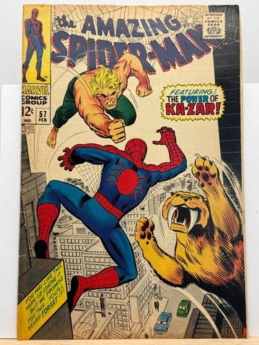 Amazing Spider-Man #57 (1968) - 1st Battle With Ka-Zar - Marvel Comics - GD/VG
