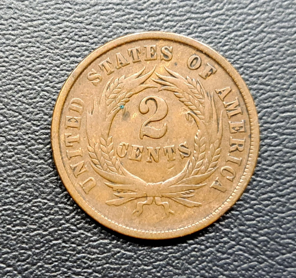 1865 Two Cent Piece, 2C, Civil War Date, US Copper Coin, F/VF - Image 2 of 2
