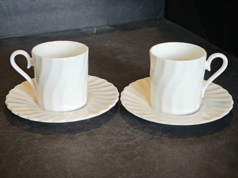 Set of 2 Aynsley Small White Coffee Cups and Saucers, England