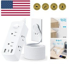 2 Prong Flat Plug Power Strip, 2 Prong to 3 Prong Outlet Adapter, 5 FT Flat E...
