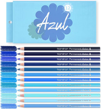 12 Blue Colored Pencils Oil Based Pre-Sharpened Wooden Colored Pencil Set for Ad
