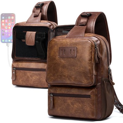 Crossbody Bag for Men Leather Sling Bag with Handgun Holder and USB Charging ...