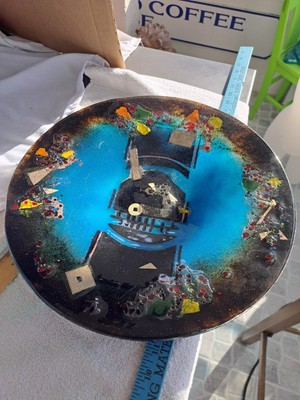 FUSED DICHROIC ART GLASS PLATTER/CHARGER 15 '' MULTIMEDIA MULTICOLORS
