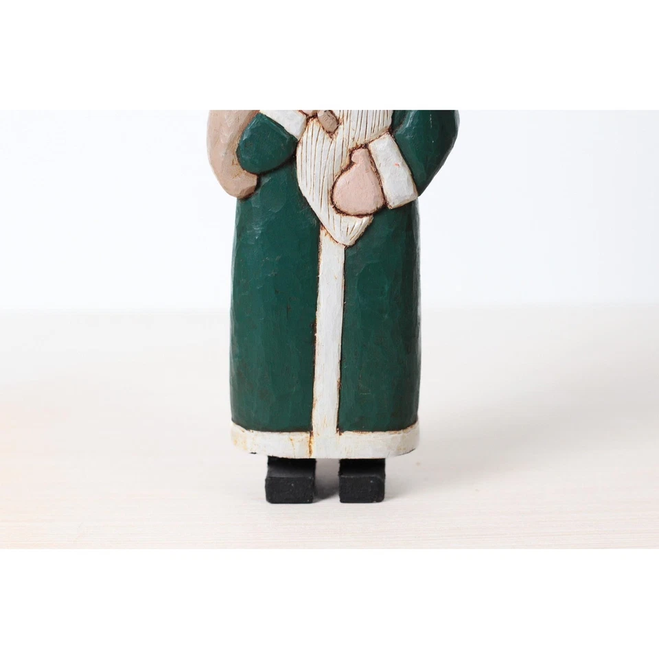 Figura de Papá Noel de madera tallada a mano de colección con abrigo verde, arte popular firmado Foto 4 de 4