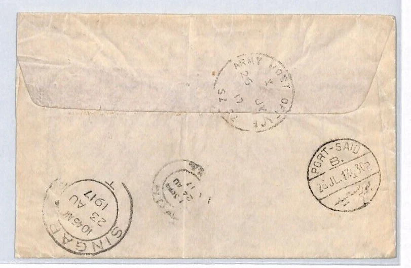 GB/EGYPT WW1 Cover Military FPO.79 MALAYA PERAK Ipoh Port Said 1917 XP170 - Image 2 of 4
