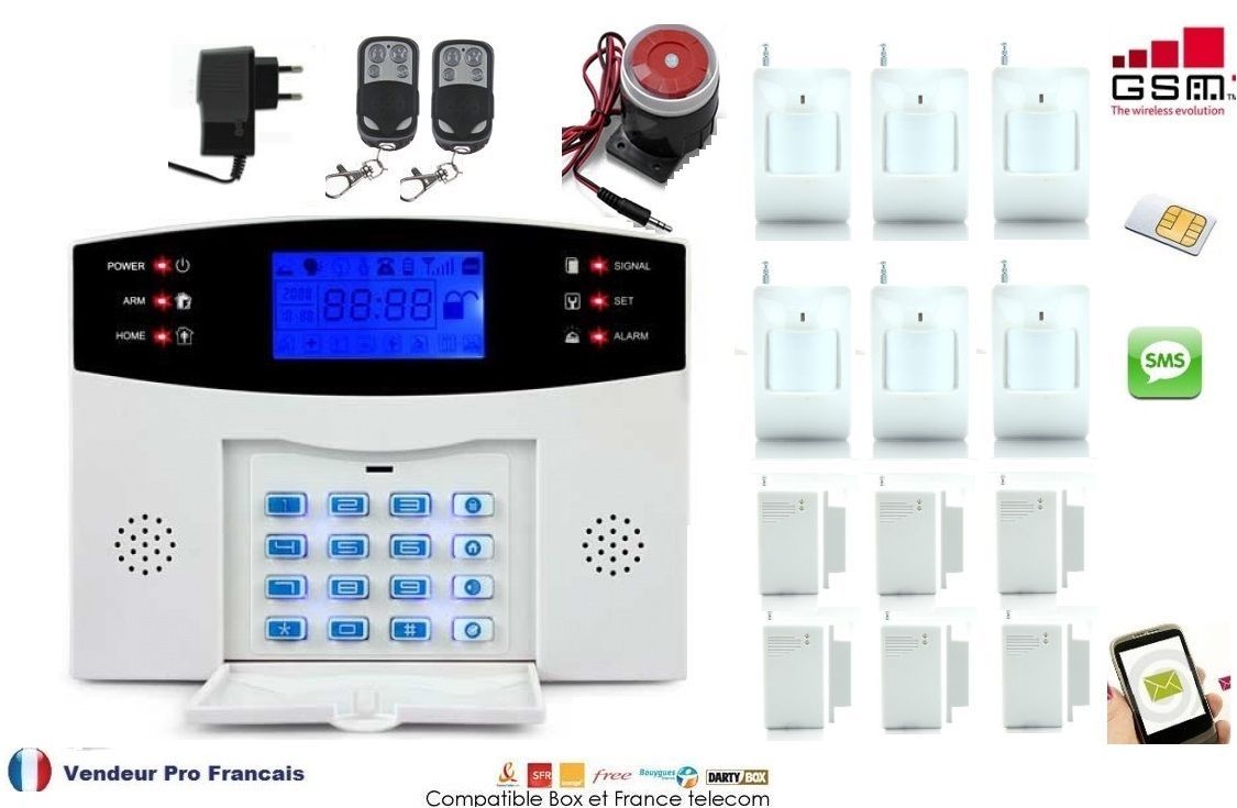 Kit alarme GSM sans fil avec alerte téléphonique et 99 zones modulables