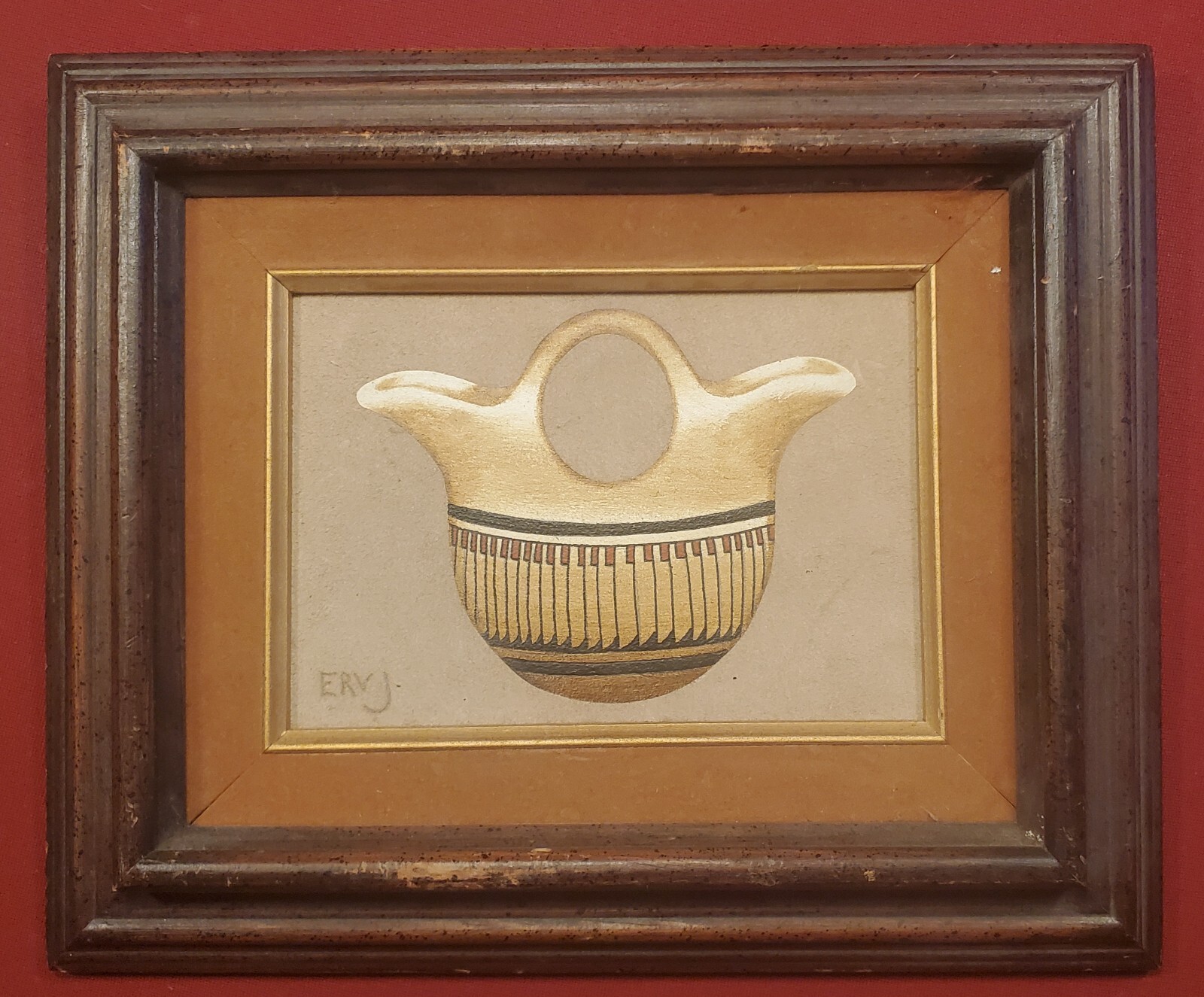 Vintage Erv Johnson On Suede Native American Pottery Painting eBay