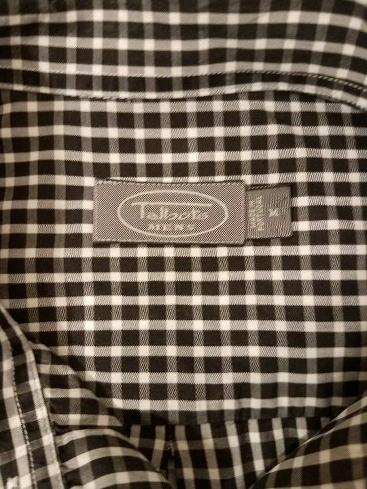 Talbots Men's Sz. M Black & White Gingham Button Up Collared Long Sleeve Shirt - Image 2 of 4