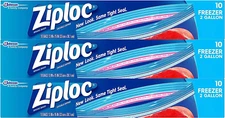 Ziploc 2 Gallon Freezer Bags, Grip 'n Seal, 10 Count - Pack of 3
