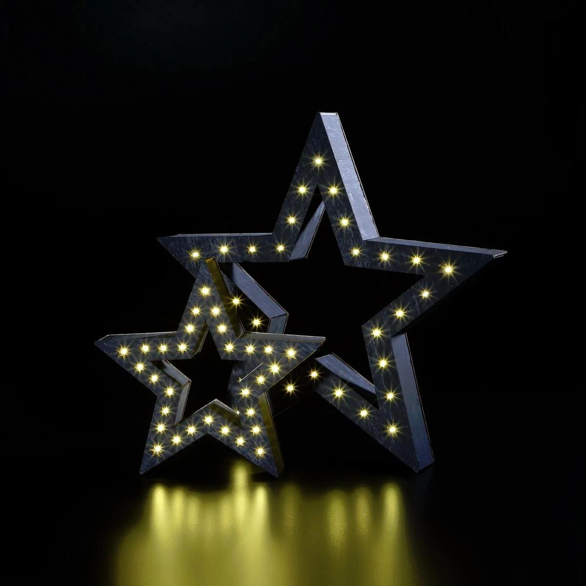 Battery Powered Set of 2 Light Up Rustic Decor Freestanding Wooden LED Stars
