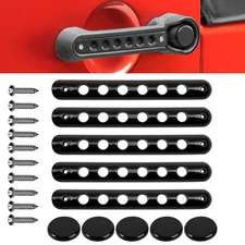 Black Door Handle Insert Grab Handle & Push Button Knobs Cover Trim For Wrangler