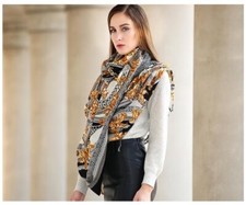 Grande Echarpe 100% pure laine, 60 points, couleur noir et jaune, 245*110cm