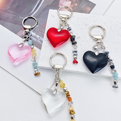 Lovely Simple Big Heart Keychain Fashion Versatile Beaded Keychain Pendant G _r1