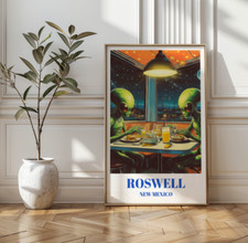 Listing image for Roswell New Mexico Travel Poster, UFO Alien Art Print, Sci-Fi Wall Art