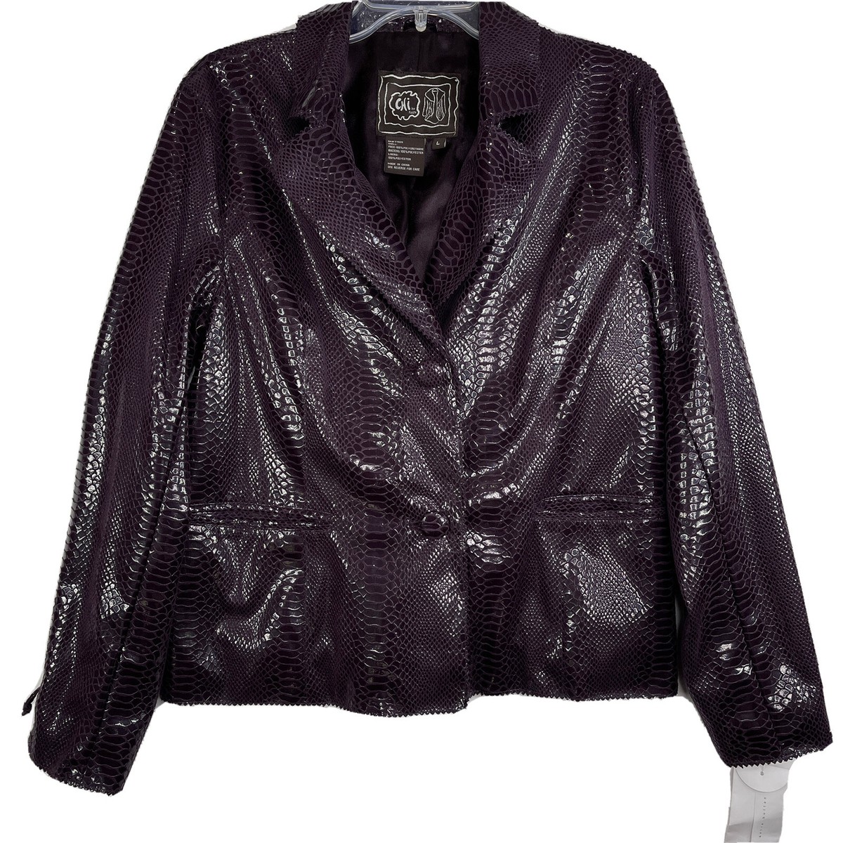 Chi By Faichi Women's Plum Purple Faux Snake Skin Design Blazer