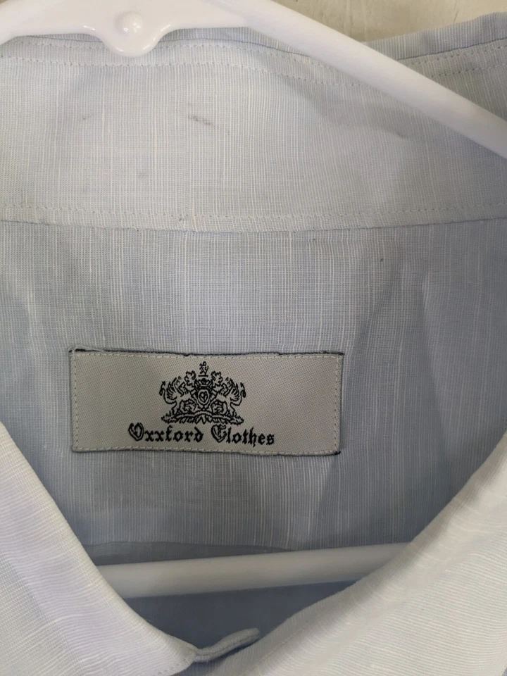 Oxxford Clothes Dress Shirt Men's 18.5 Blue Button Up Long Sleeve Linen Blend - Image 2 of 4
