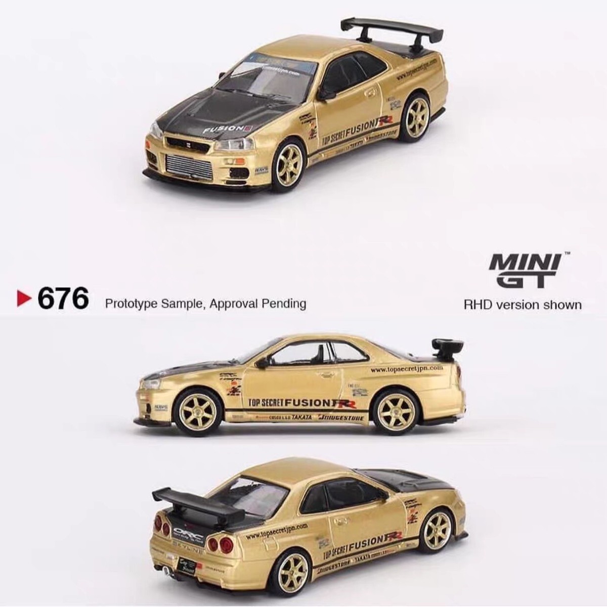 MiniGT Nissan Skyline GT-R (R34) Top Secret Gold Japan MiniGT Nissan Skyline GT-R (R34) Top Secret Gold Japan