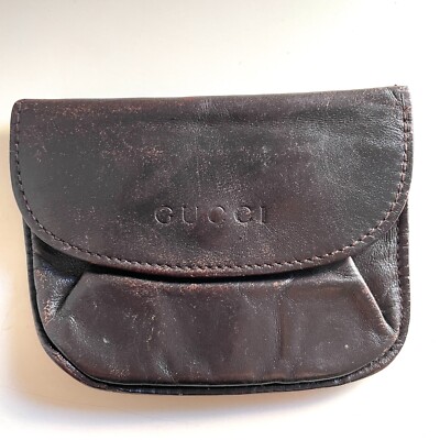 Gucci Leather Flap Pocket Coin purse Dark Brown Coin Case