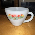 Fire King Milk Glass Tulip Flower Floral Cup Anchor Hocking Tea Mug Vintage