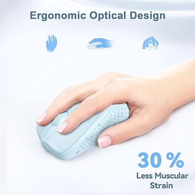 Wireless Mouse, 2.4G Ergonomic Optical Mouse,2600 DPI, 5 Adjustment Levels-Blue - Image 2 of 4