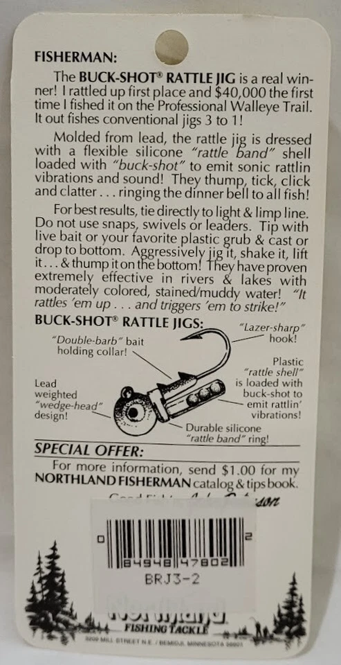 2 gabaritos de chocalho Northland Buck-Shot 1/8 oz ouro BRJ3 isca de truta para robalo Walleye Perch - Imagem 2 de 2