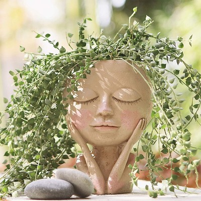 Nordic Style Head Plant Pot Girls Face Flower Planter Home Garden 