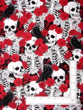 Skull Rose Raven Fabric By The Yard Skulls Red Roses Cotton Fabric Traditions